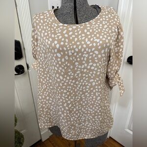 Womens Vine & Love Beige Dot Tie-Sleeve Blouse Medium